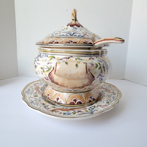 Vintage Holu Ceramic Pottery Portugal Large 4 PC Set Tureen Hand Painted - Picture 3 of 9
